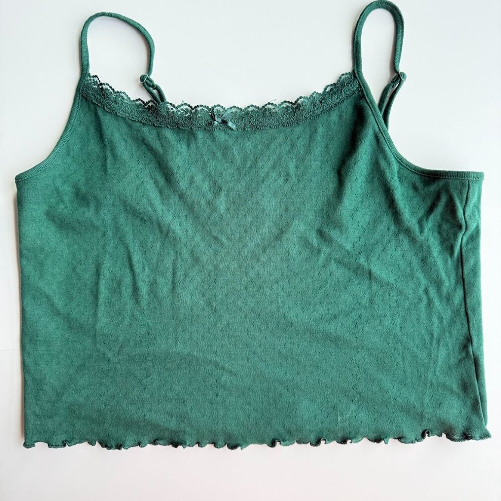 American Eagle Green Lace Trim Crop Tank Top | Women’s XL | Adjustable Straps